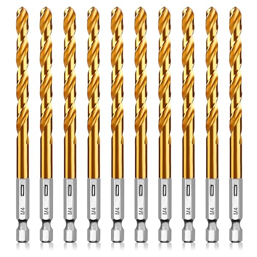 Juego de brocas helicoidales de titanio, 10 brocas de vástago hexagonal de 14 pulgadas, acero de alta velocidad para madera, plástico, aleación de
