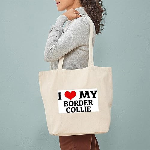 Vista 111 de CafePress Border Collie - Bolsa de lona natural, bolsa de compras reutilizable