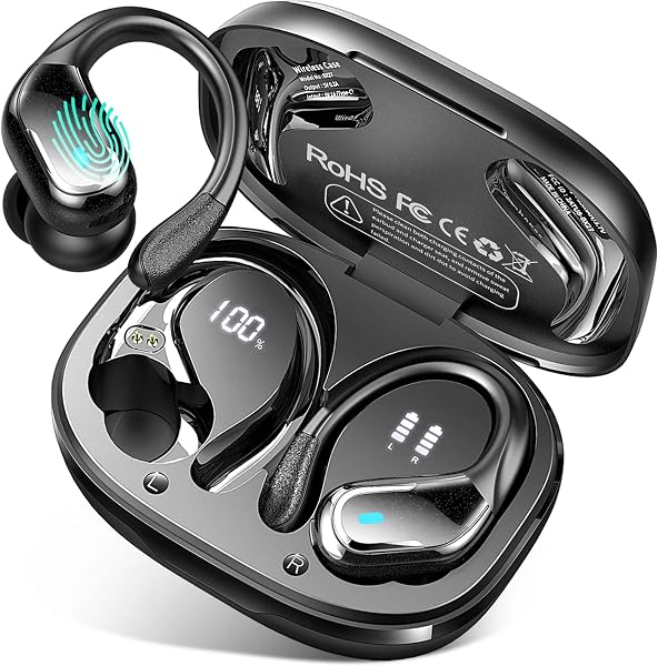 Ecouteurs Bluetooth Sans Fil Sport, 75Hrs Écouteurs Bluetooth 5.4 avec Stéréo HiFi 3D, 4 ENC Réduction de Bruit Mic Oreillette sans Fil USB-C Charge, Étanches IP7 Casque Running LED pour Android/iOS - 1