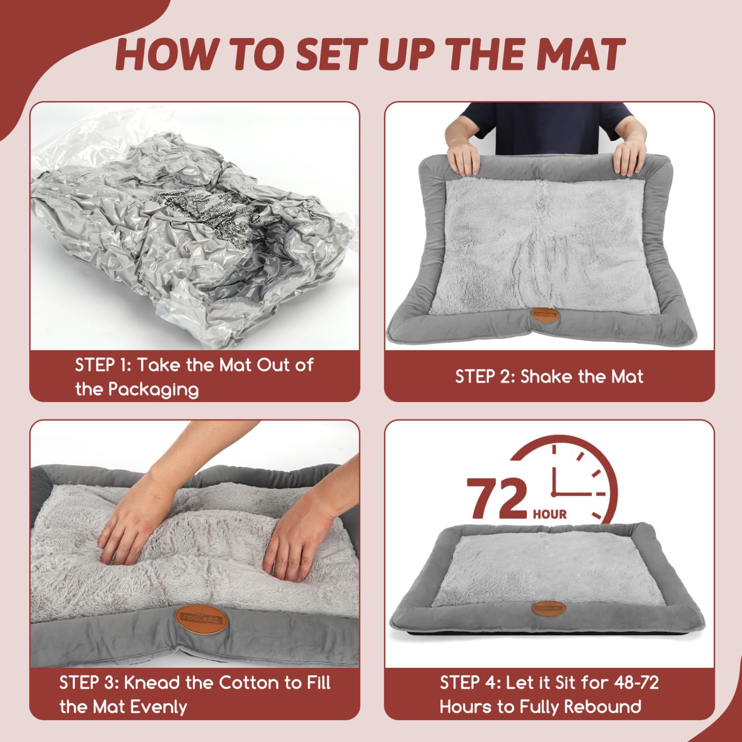 Nobleza Dog Bed Mat Large Dogs Bed Washable Dogs Crate Mattress Pet Bed for Crate Dog Cushion Beds Grey Pets Beds Cosy Comfort Pets Pad Pet Mat for Puppy Cat Kitten 95x75cm - Image 2