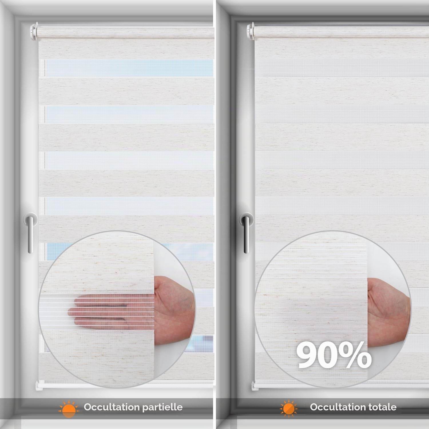 Sekey Store Double Klemmfix sans perçage pour fenêtre, Store Double 60 cm de Large, Store Enrouleur Duo, Protection Solaire, 60 x 130 cm, Lin