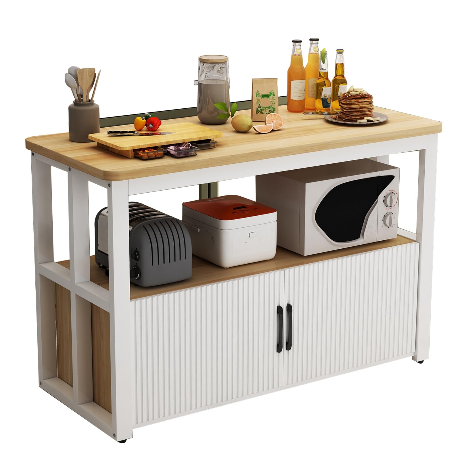 Scaffale da cucina multistrato con armadietti e ripiano per forno a microonde, supporto per frutta e verdura, bianco (piccolo)