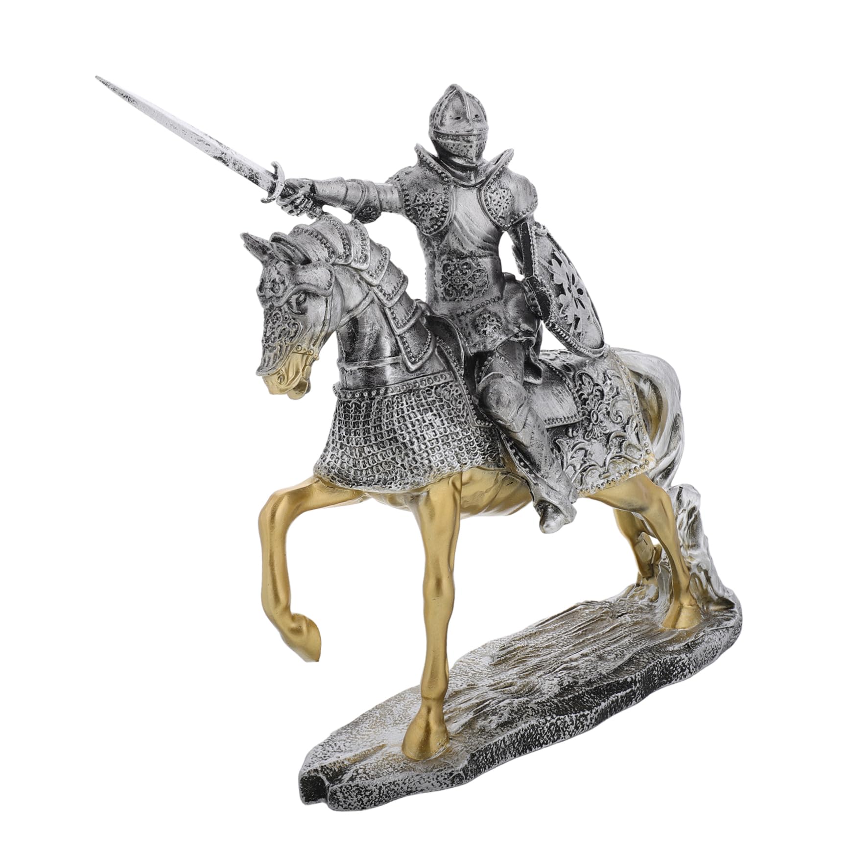 HANABASS Vintage Ritterfigur aus Kunstharz in Silber für Tischdekoration | Miniaturstatue mit Retro Eleganz, Flexible Platzierung für Büro und Wohnzimmer, Stilvolle Sammelfigur