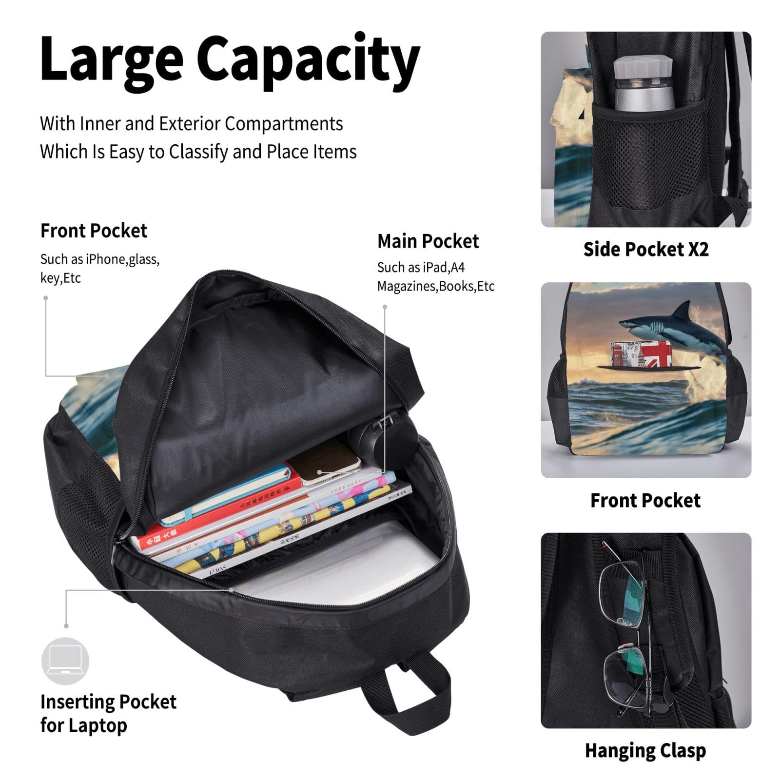 Zaino, borsa portapranzo, astuccio, set da 3 pezzi, per lavoro e