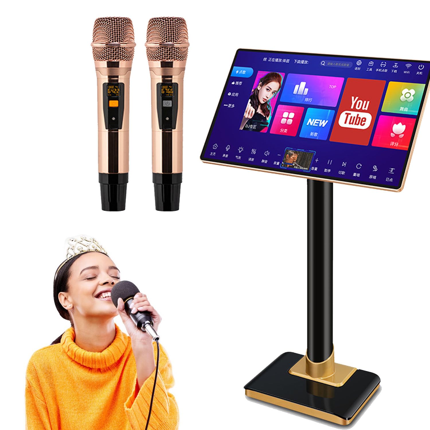 Bluetooth Karaoke Maschine,Karaoke Anlage,Karaoke-Player,Mit 2 Mikrofonnen Bluetooth,Microphone Karaoke Box Gerät,Für Live Streaming/Sound Effects/Dj Lights/Fm Radio 6T