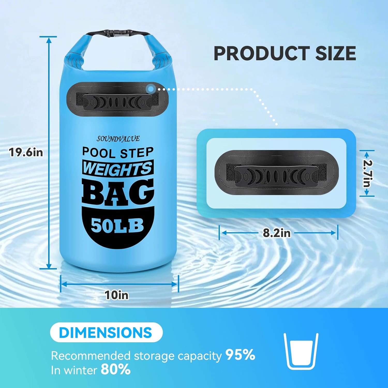 2 Pack 50lb Heavy Duty Pool Ladder Weights, Universal Above Ground Pool Step Sand Bags with Handles, 500D PVC Durable Waterproof & Foldable Sandbags for Swimming Pool Stairs (Sky Blue) - Image 6