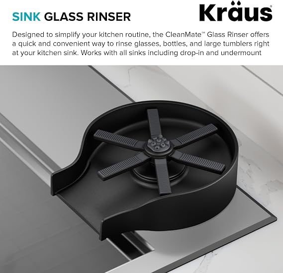 KRAUS CleanMate Glass Rinser for Kitchen Sink in Matte Black Color Finish, KGR-500MB