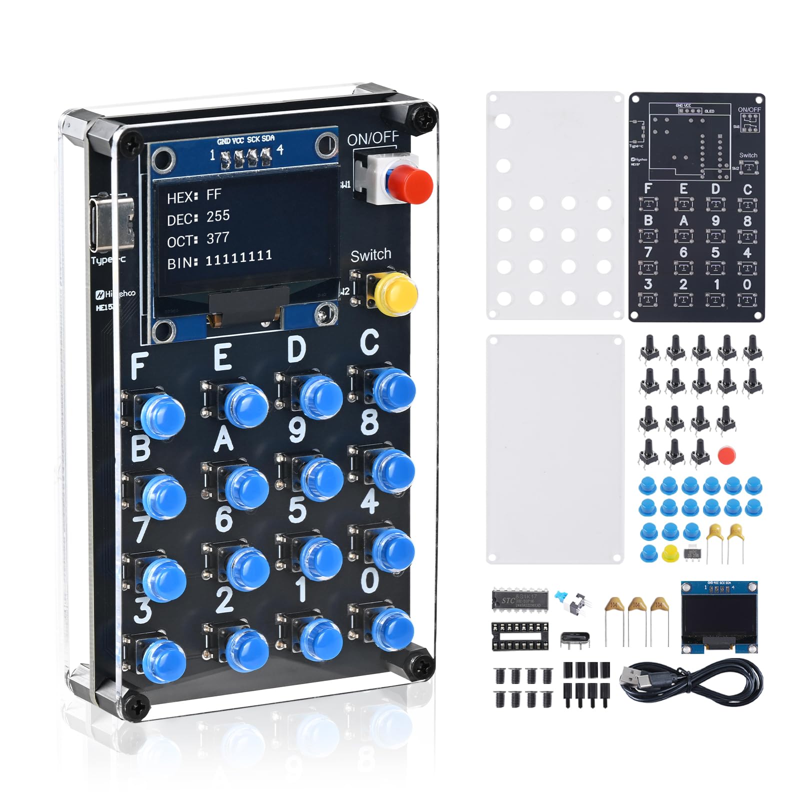 BANRIA 4-in-1 Number System Conversion Soldering Practice Kit, DIY Binary Octal Decimal Hexadecimal Conversion Soldering Project with OLED Display, STEM Electronics Kit for Teens Adults Programmers