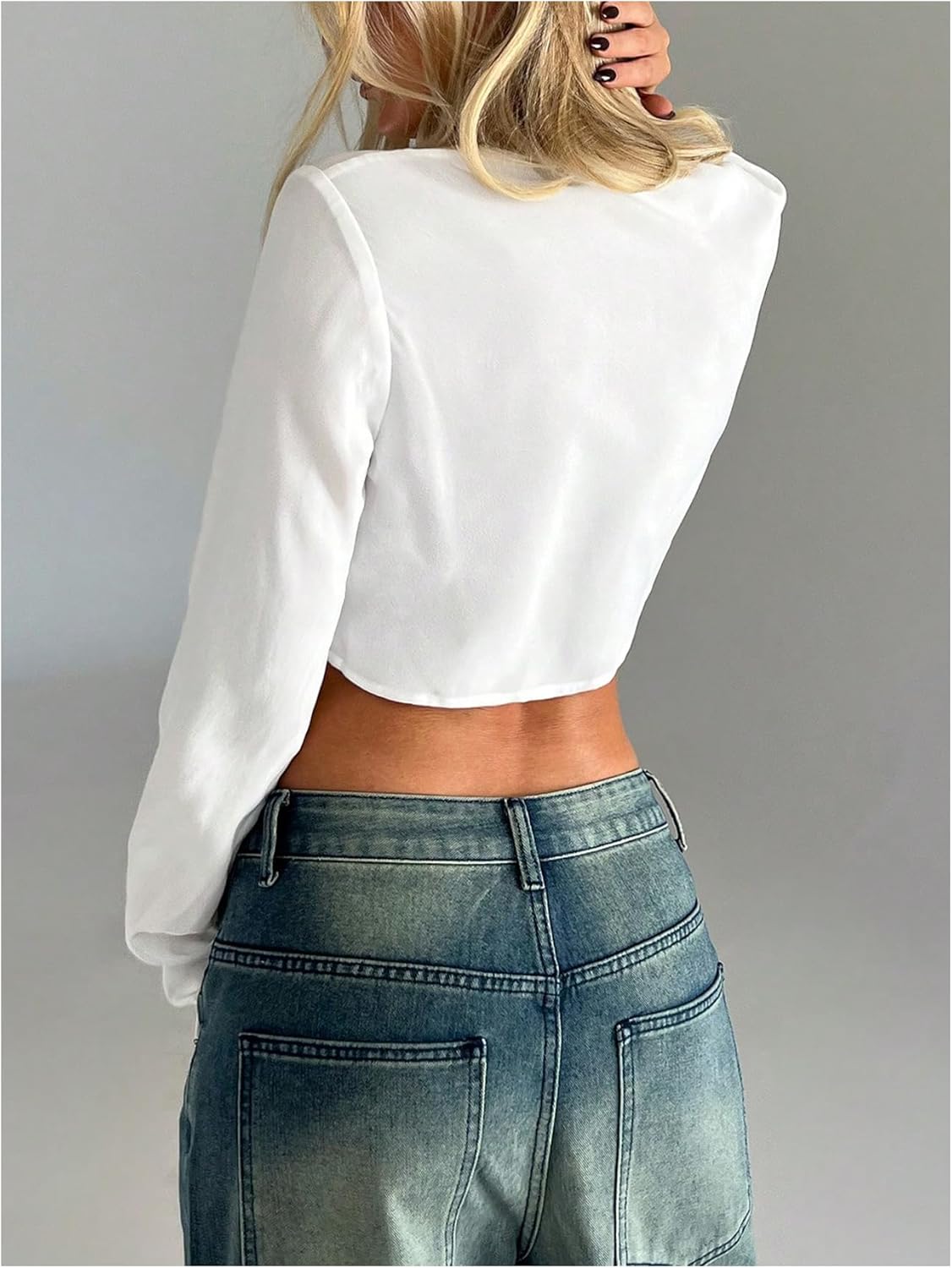 SOLY HUX Women's Deep V Neck Draped Crop Blouse Long Sleeve Shirts Going Out Cropped Tops - Image 2