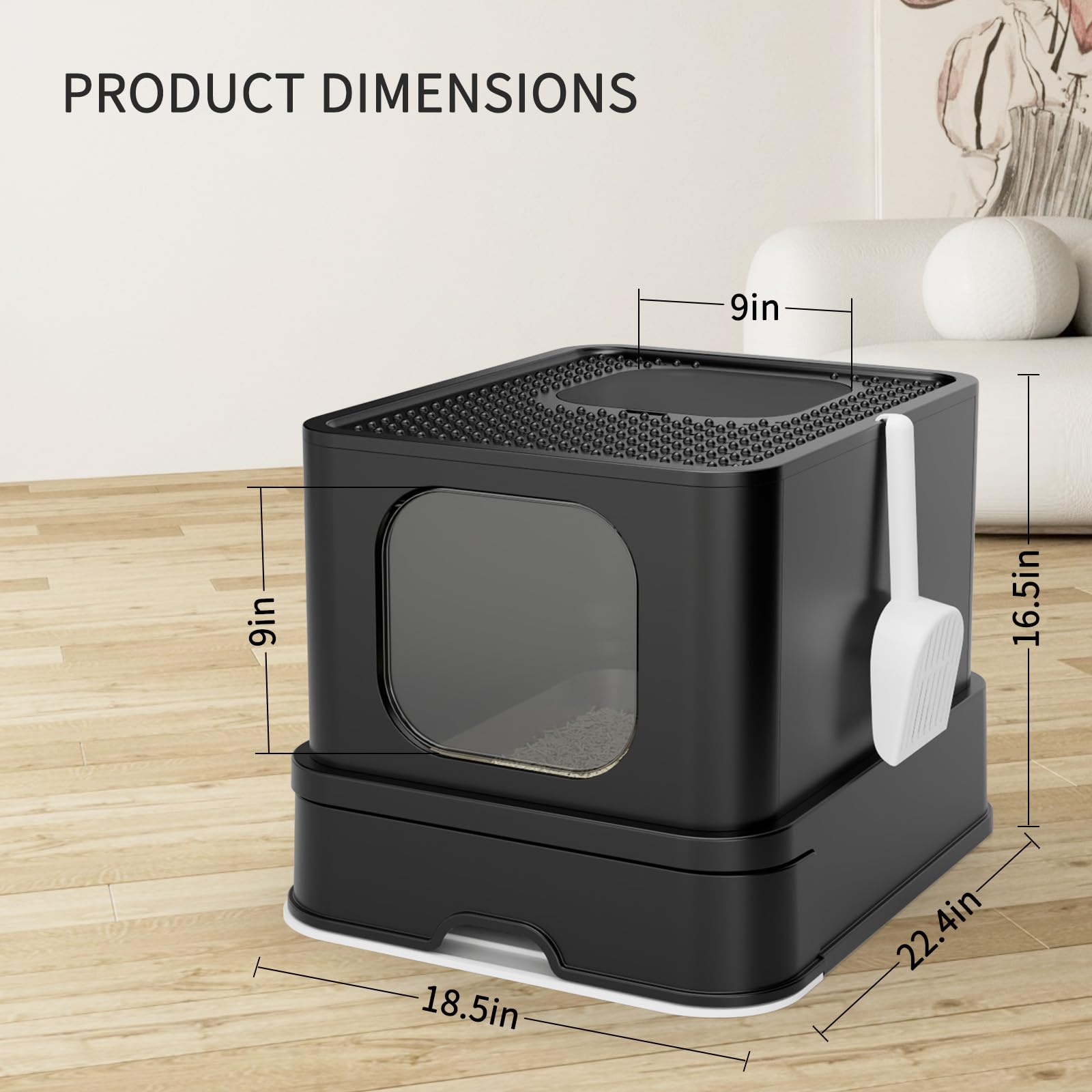 RIZZARI Stainless Steel Cat Box: Spacious Black Enclosed Top-Entry - Teflon Coated Pan Resists Sticking - Reduces Tracking & Odor - Leakproof & Easy to Clean - Fits Large Cats in Living Room Garage - image 2