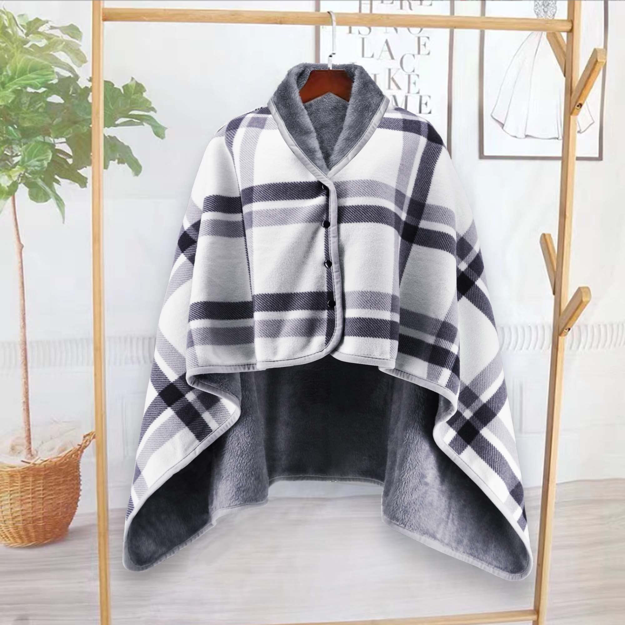 beifon Poncho Châle Femme Écharpe Cape Épaissie Elégant Chaud Hiver Foulard Chaud Ouverture Plaid Imprimé Pull Manteau Poncho Tartan Style avec Boutons Couverture à Carreaux Cadeau de Noël