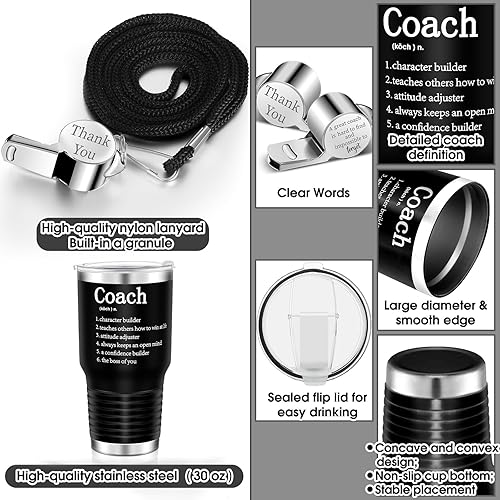 Miniatura 2 de Eaasty Regalos de entrenador para hombres, incluye taza de 30 oz Best Coach y silbato de acero inoxidable vaso de viaje con tapa para hombres y