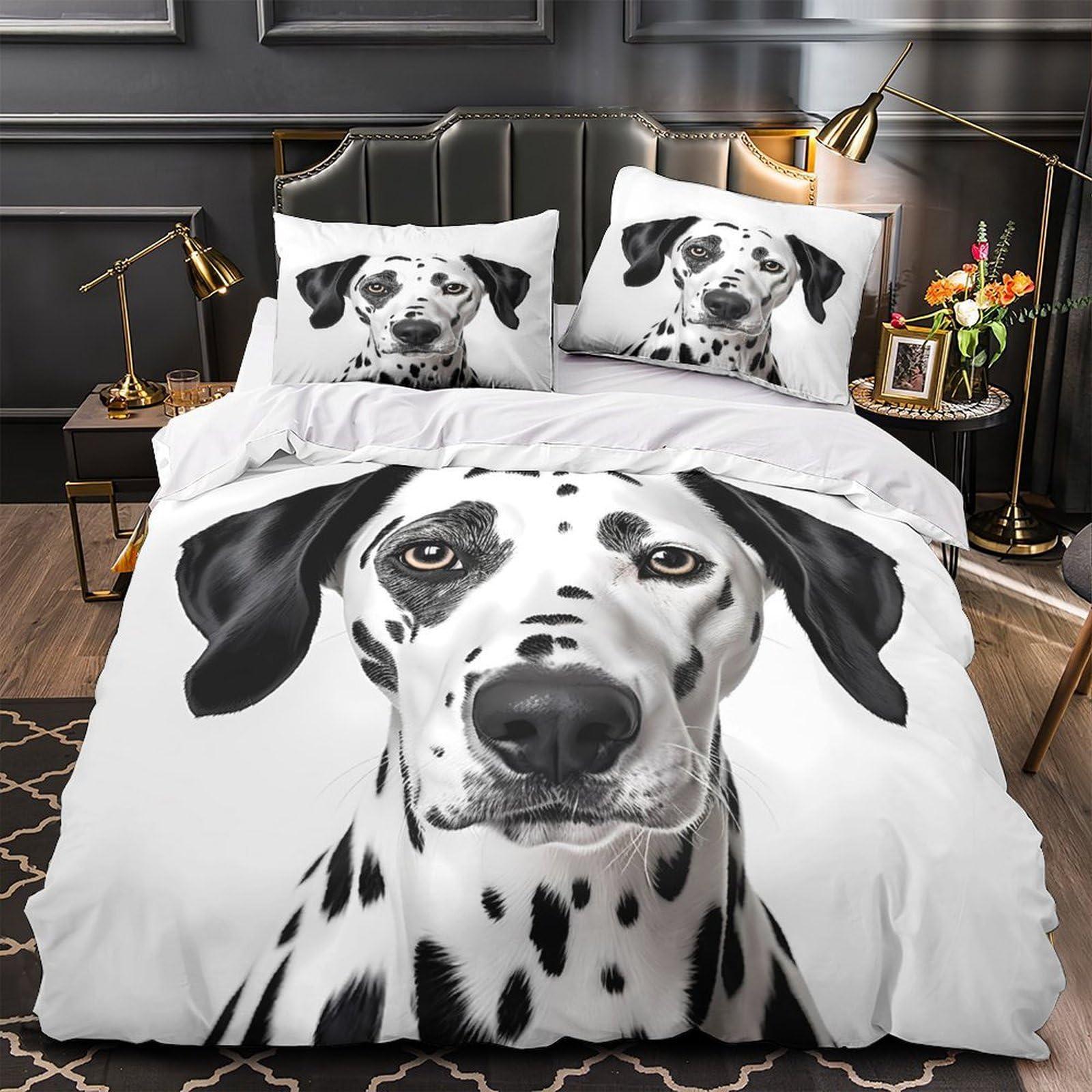 Parure de lit dalmatien 3 pièces avec housse de couette microfibre douce pour adulte