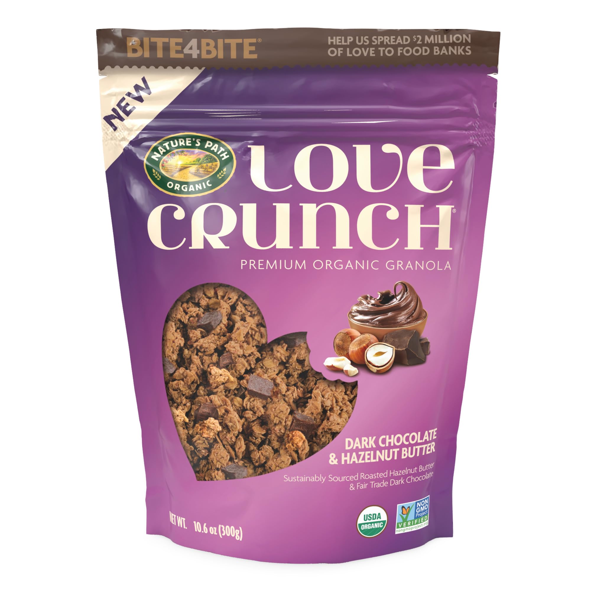 Love CrunchOrganic Dark Chocolate & Hazelnut Butter Granola, 10.6 oz (Pack of 1), Non-GMO, Fair Trade, by Nature's Path