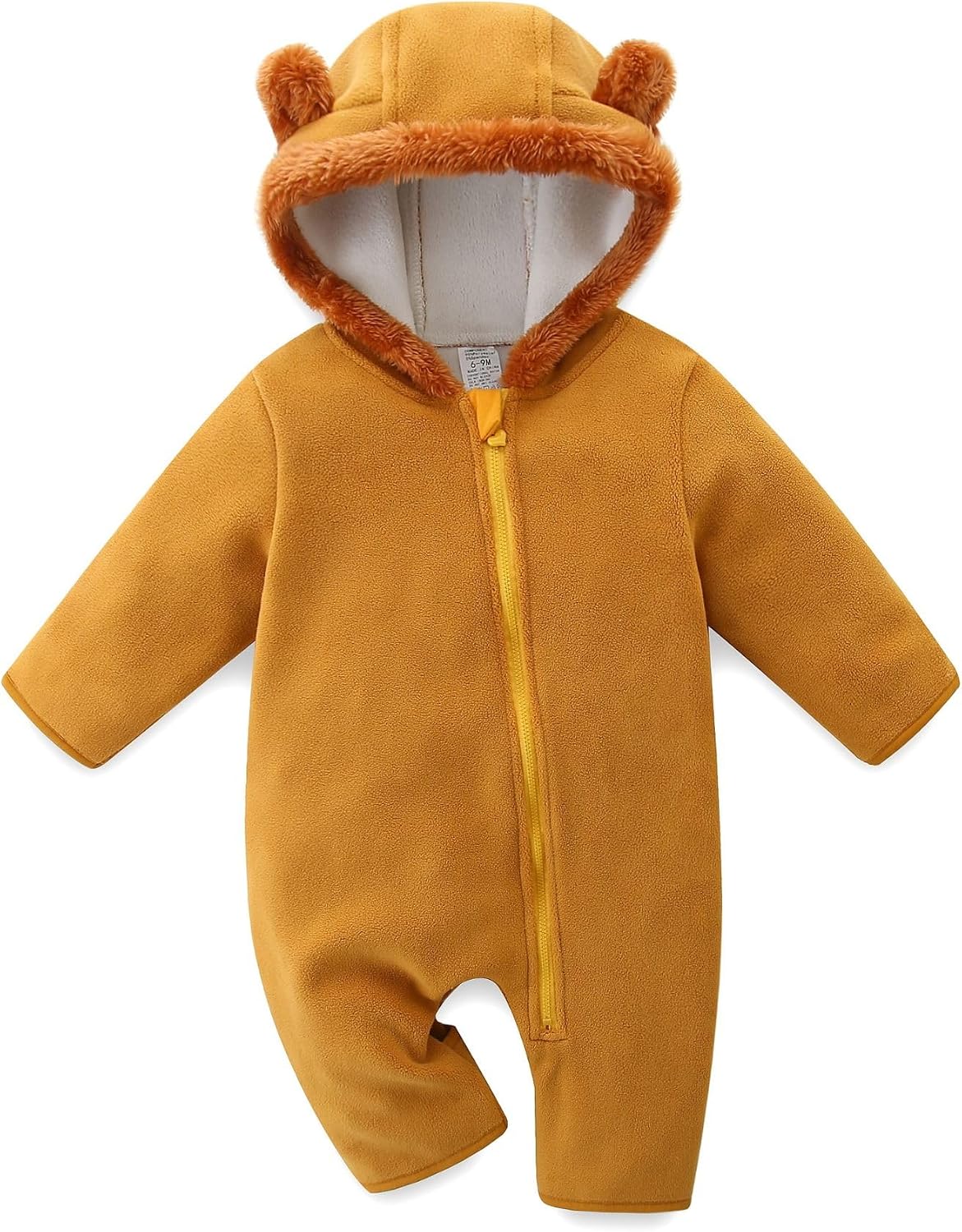 Baby Jumpsuit with Cute Bear Hoodie Warm Fleece Lined Newborn Snowsuit Rompers for Fall Winter 0-18 Month