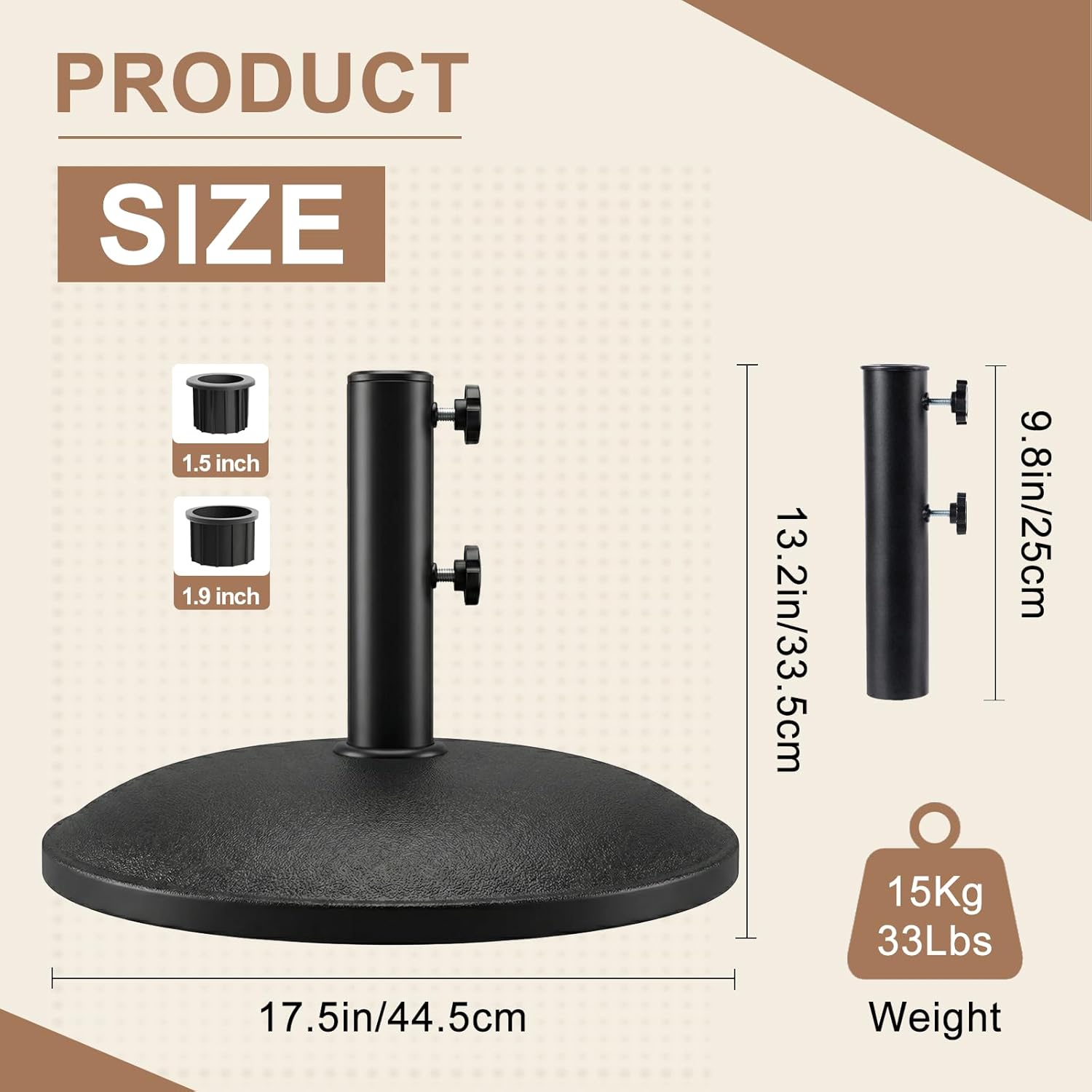 T&Jero 33 lb Round Heavy Duty Prefilled Patio Outdoor Market Umbrella Base Stand Weight for Outdoor, Black