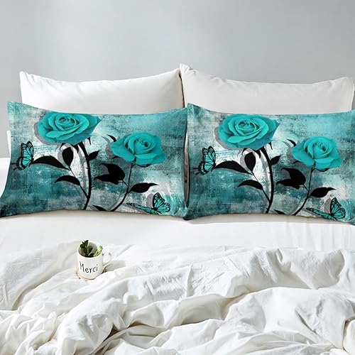 Miniatura 4 de Juego de sábanas color azul turquesa, tamaño King, color turquesa degradado rosa para niños y niñas, juego de ropa de cama de acuarela grunge,