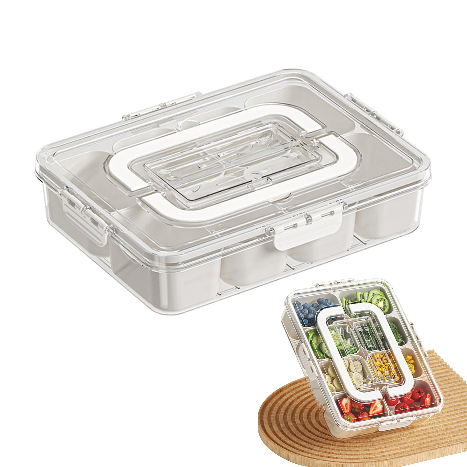 Snack Box Ronde,Boîte à Goûter Avec Compartiments,Plateau De Service Divisé Avec Couvercle Et Poigneebol A Collation Rotatifpour Collationsnoixfruits 92242029