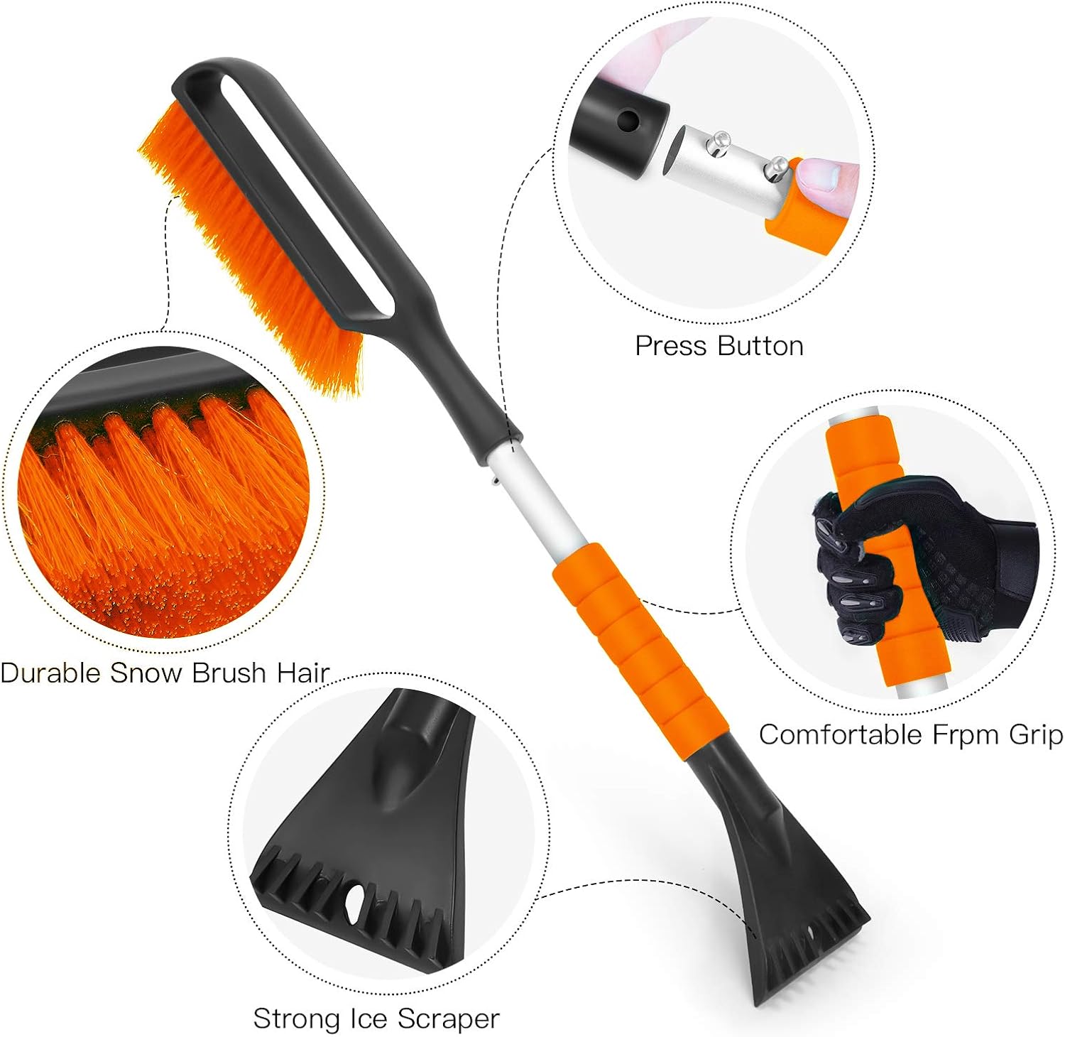 AURELIO TECH 27" Snow Brush and Detachable Windshield Ice Scraper with Ergonomic Foam Grip for Car Window SUV Truck, 2 Pack