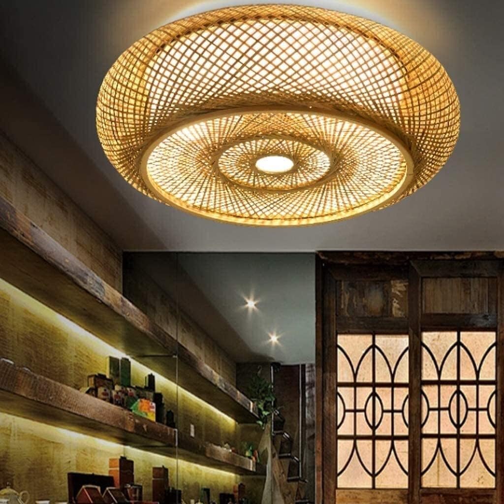BLOOHK Hand-Woven Bamboo Pendant Light, Japandi Rattan Chandelier, Retro E27 Hanging Ceiling Fixture for Dining Room, Living Room, Kitchen Island