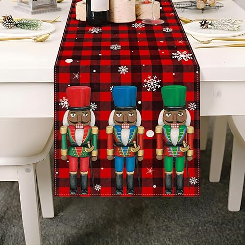 Miniatura 2 de Nepnuser Camino de mesa de cascanueces negros afroamericanos de Navidad a cuadros de búfalo a cuadros de Navidad, decoración de fiesta de invierno