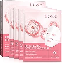 Maschera Viso Idratante al Collagene, Riduce le Linee Sottili e le Rughe, Minimizza i Pori, Migliora l'elasticità, Migliora l'elasticità, Maschera Idrogel Lenitiva e Idratante Notturna, 4 pezzi