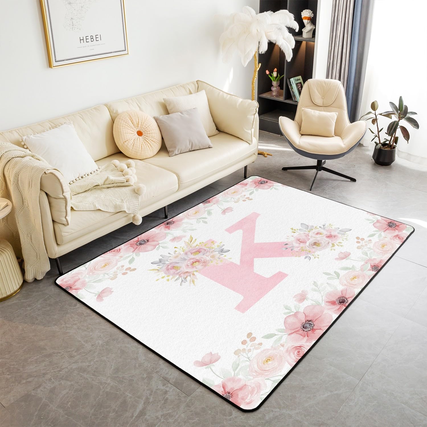 Homewish Alfombra grande con diseño floral Kawaii rosa para sala de estar