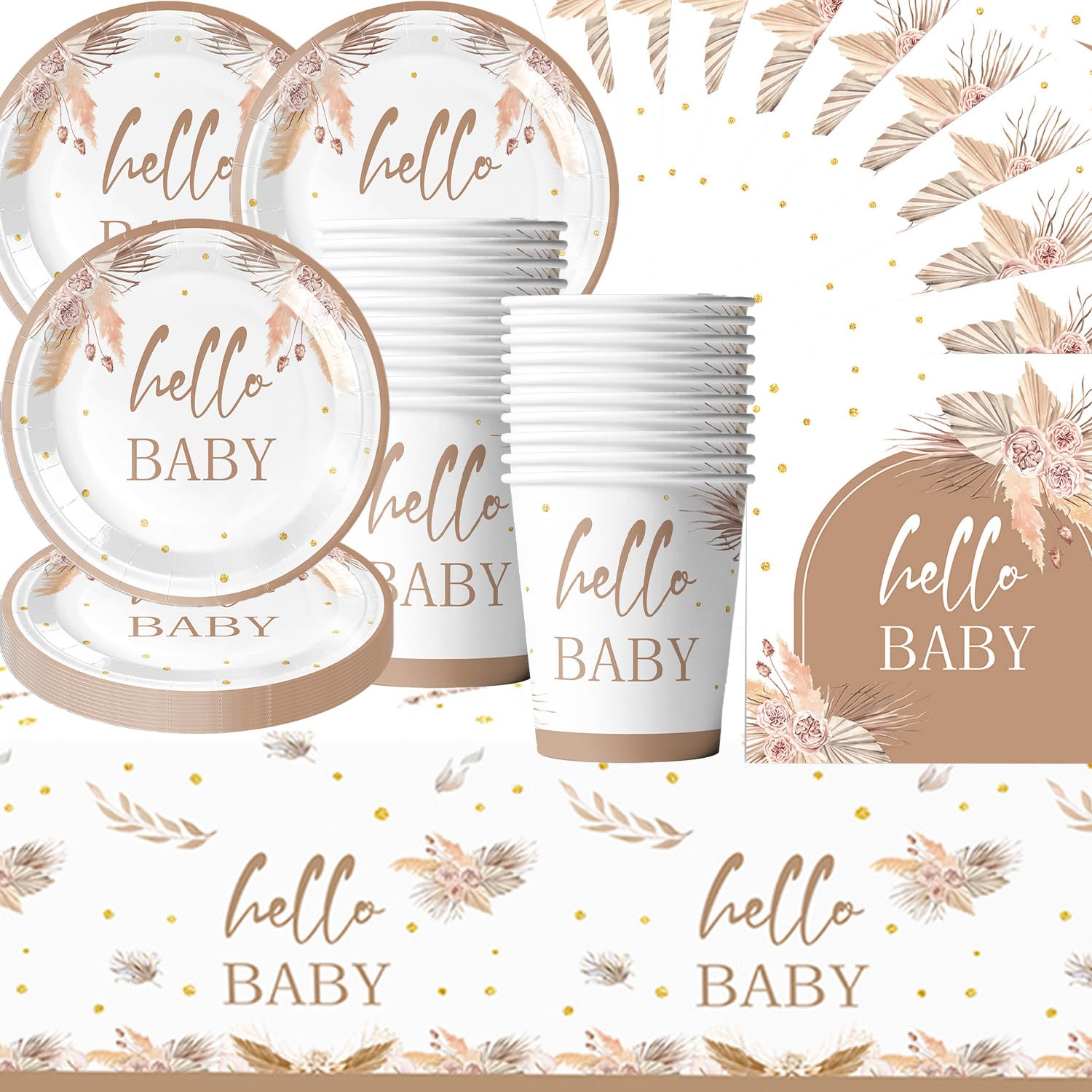 61 Piece Baby Shower Tableware Set with Plates, Cups, Napkins, Tablecloths, Baby Shower Tableware for 20 Guests