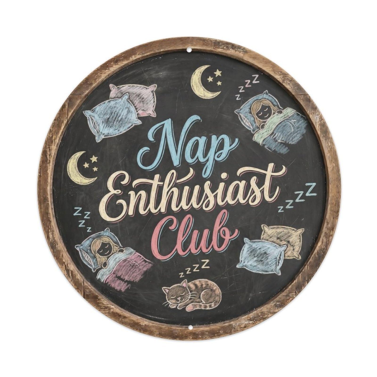 Olhnbad Style Nap Enthusiast Club Moon Cat Slate Quote Metal Tin Sign