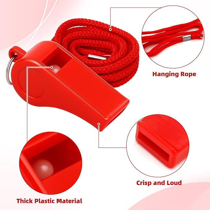 3 Pitos de emergencia rojos con cordón miniatura 5