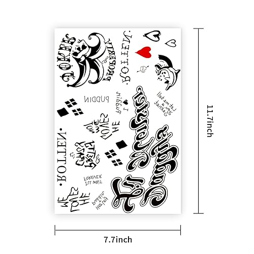 Miniatura 9 de 4 hojas de tatuajes de Joker de gran tamaño, tatuaje falso temporal de Halloween para hombres y adultos, todas las versiones, calcomanías realistas