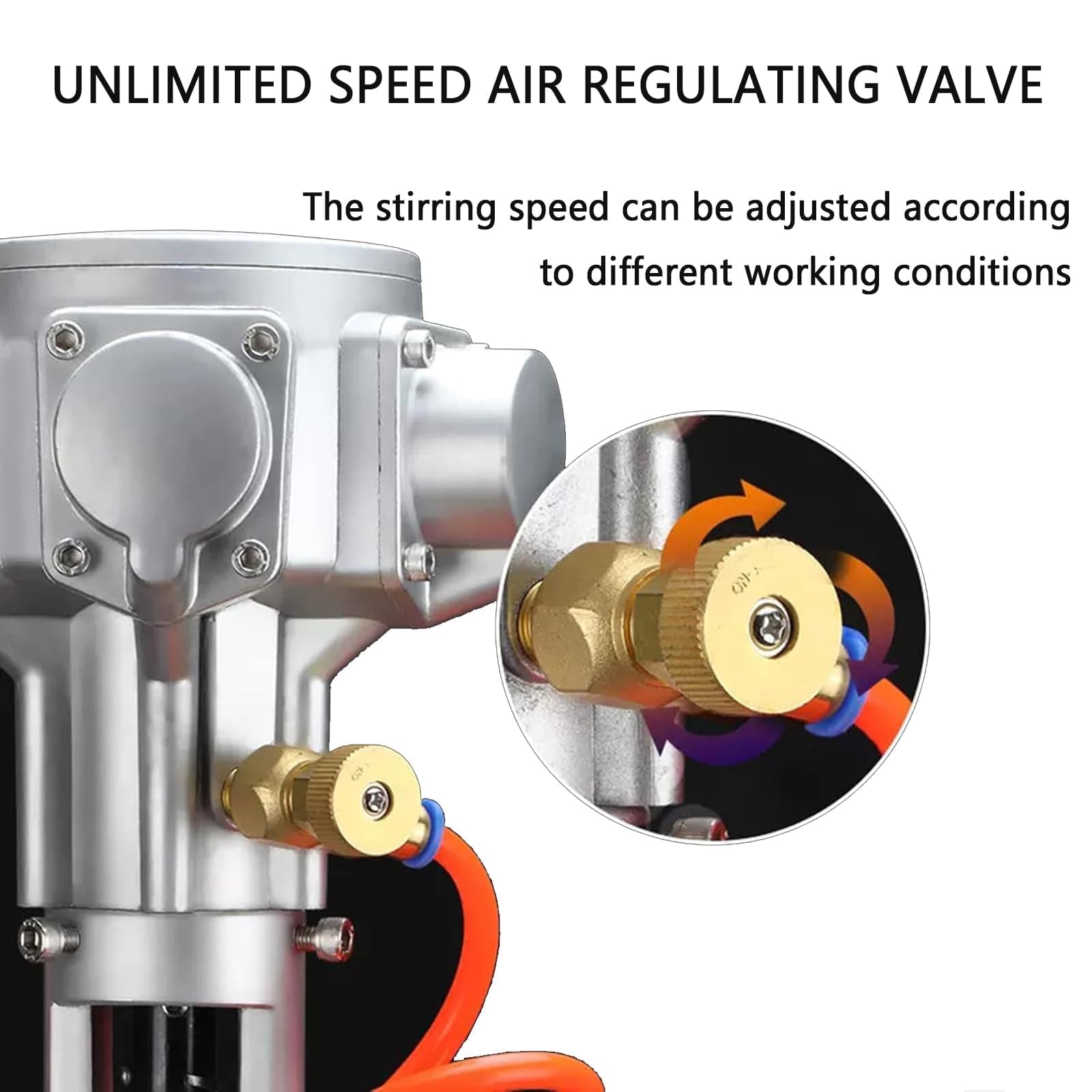 Agitador de barril de aire, mezclador de pintura neumático de 1 galón, soporte ajustable de altura manual, 50-3200 RPM, mezclador de cuchillas ABS para resina, adhesivo, tinte, productos químicos
