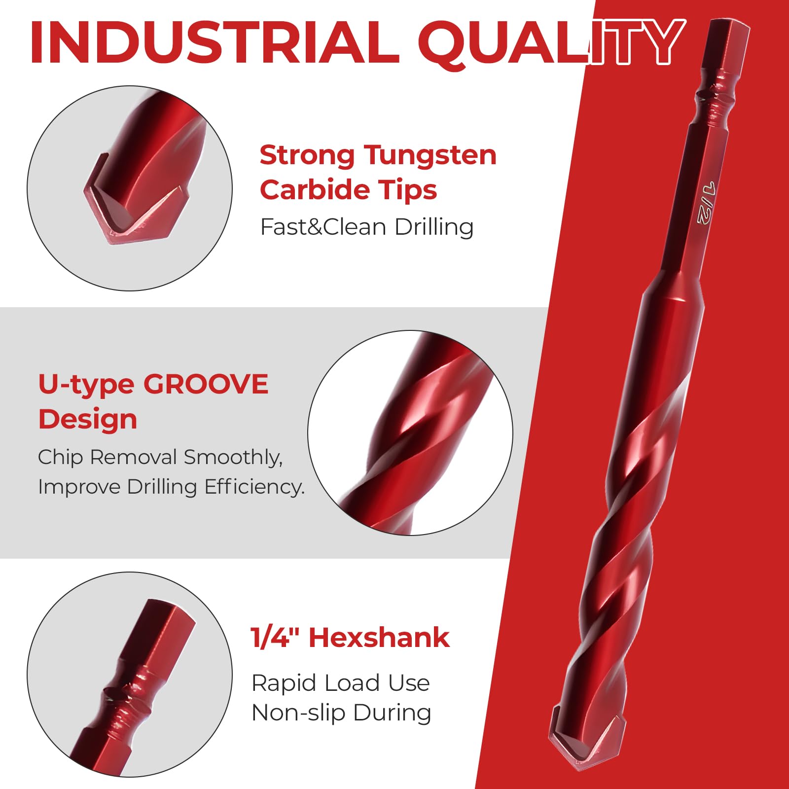 Keewaki Masonry Drill Bit Set, 10-Piece Hex Shank Set for Tile Brick, Concrete & Stone - Image 4