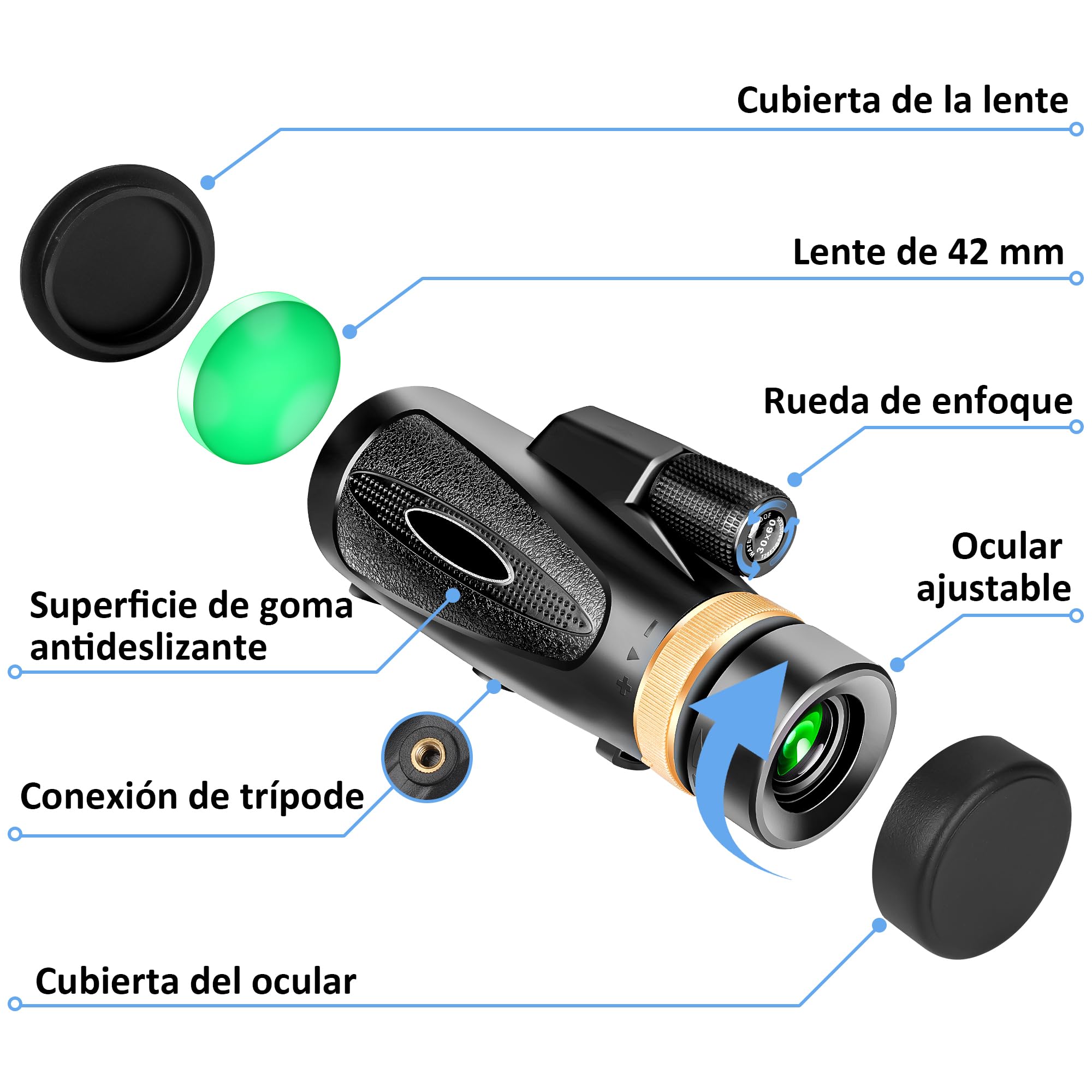 8X42 Telescopio Monoculares de Largo Alcance - Black | FMC y prisma BAK4 premium con Soporte para Teléfono Inteligente Trípode,Monoculares Portátil Para Observación de Aves