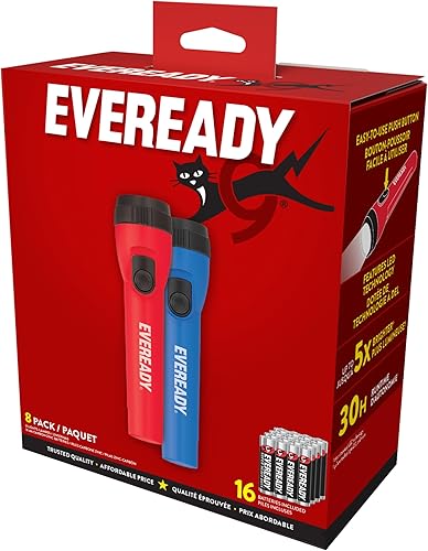 Miniatura 8 de EVEREADY Linternas LED (paquete de 8), linternas brillantes para emergencias y equipo de campamento, luz de flash con pilas AA incluidas, rojoazul
