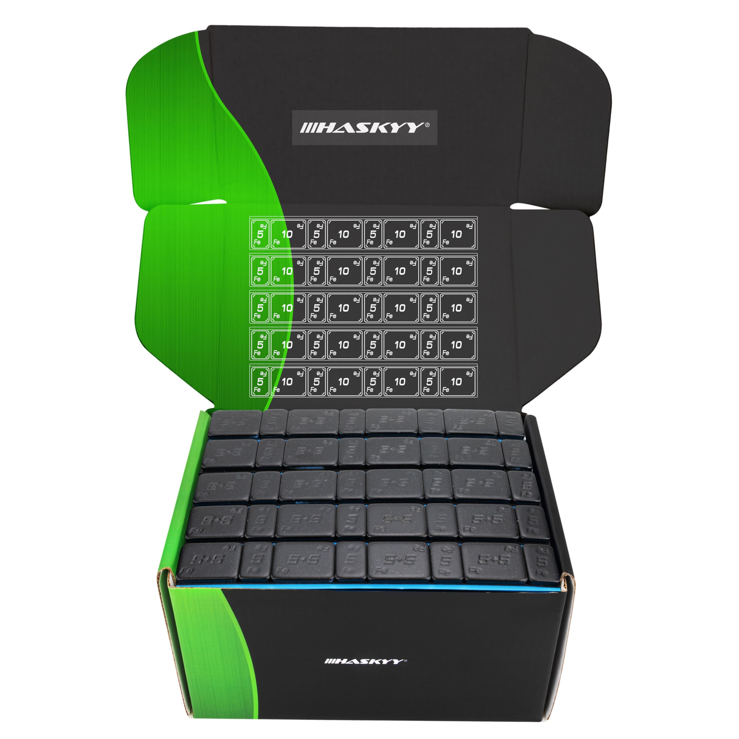 HASKYY 100x Pesos de Equilibrio 6KG Negras para Ruedas 4x5g + 4x10g Barras Adhesivas Tira de Acero on Revestimiento de plástico 60g