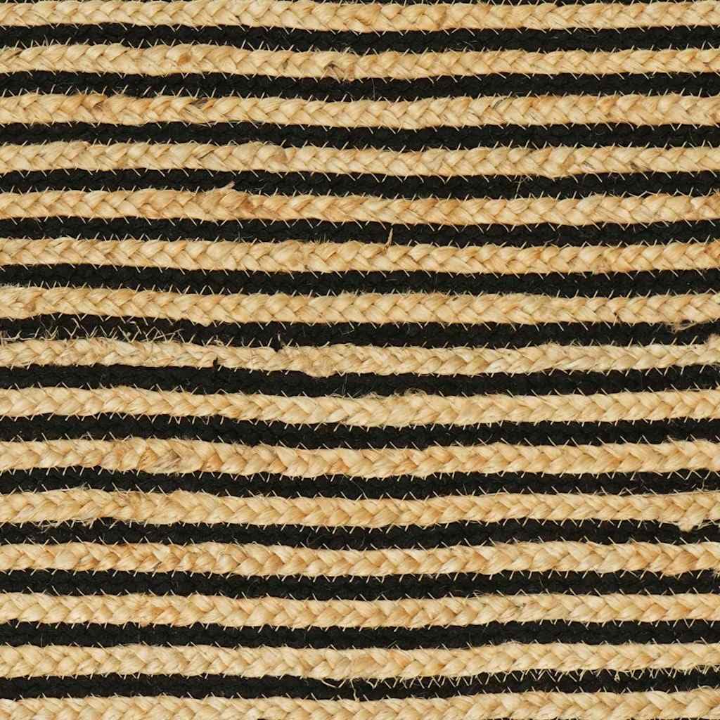 Tapis ovale en jute - 122 x 183 cm - Tapis en fibres naturelles tissées à la main - Naturel et noir - Pour salon et couloir - Tapis tissé moderne de style bohème pour l'intérieur