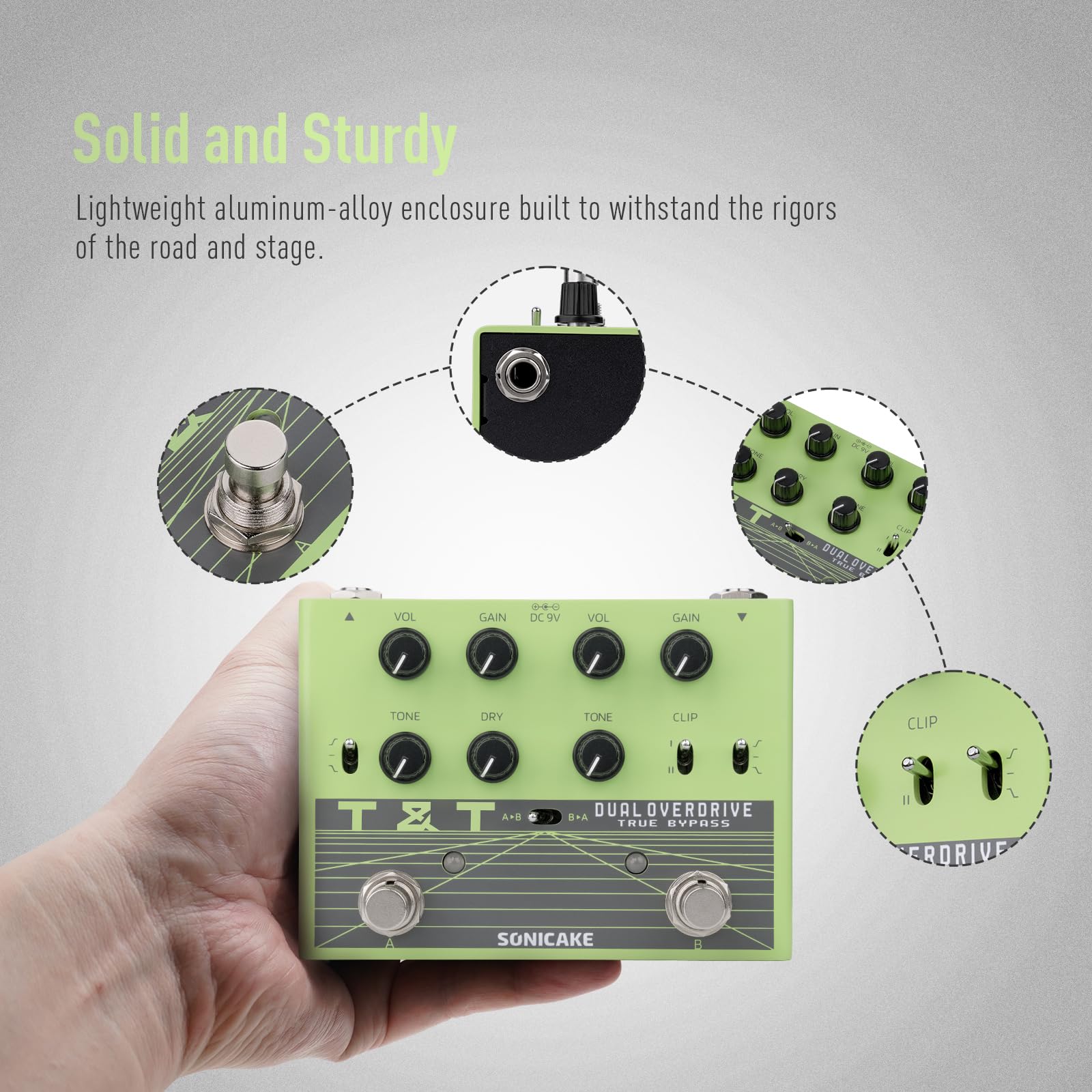 SONICAKE Overdrive Pedal para Guitarra Doble Canal Analógico 20+ Combinaciones de Tonos 3 Modos EQ True Bypass QDS-07