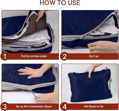 Miniatura 5 de TrendySupply Cubos de embalaje de compresión para viajes, cubos de embalaje y organizadores de viaje (4 azul liso)