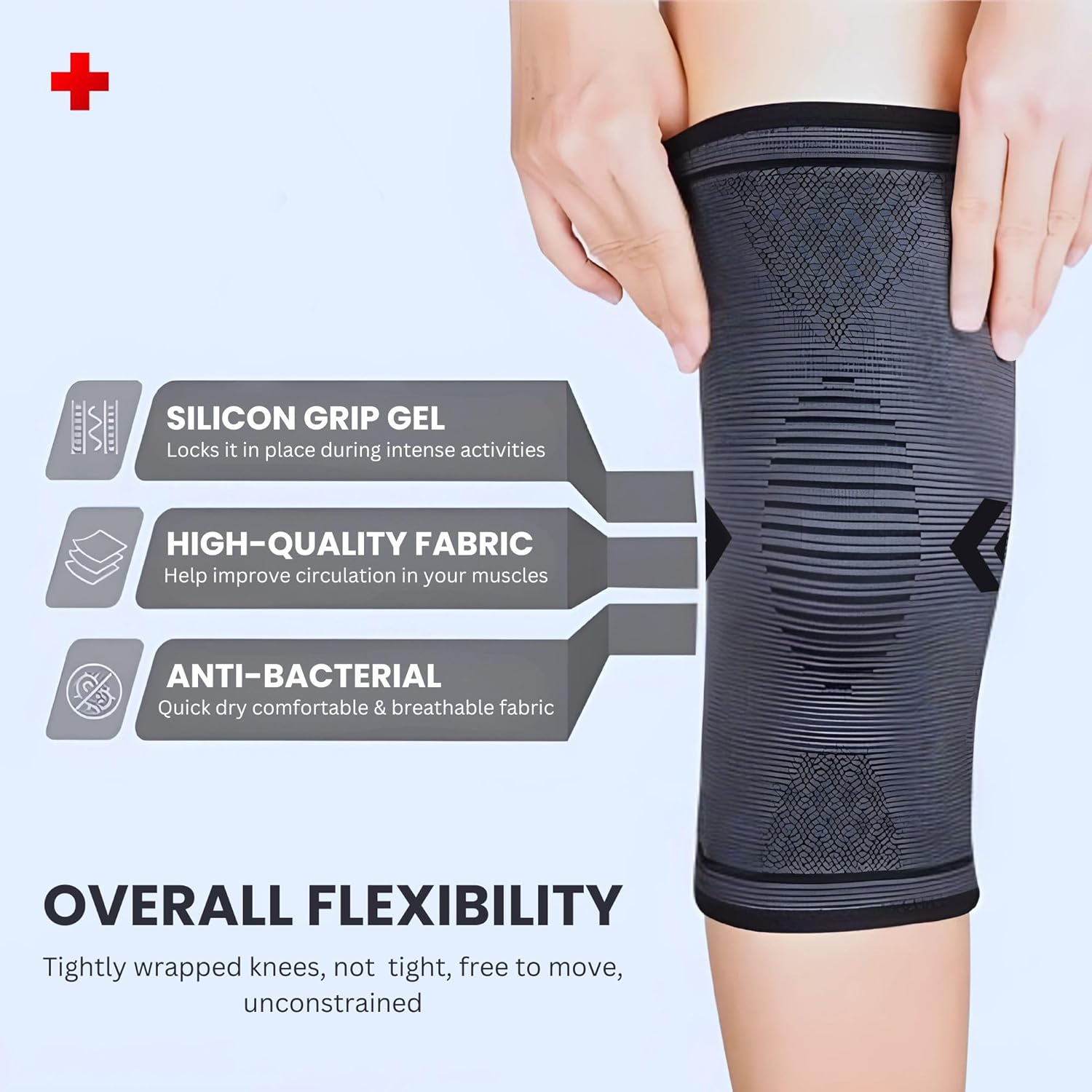 Knee Support Kit (4 Pack) – 2 Compression Knee Sleeves + 2 Adjustable Knee Straps for Sports, Gym, Work & Daily Support (Large) - Image 4