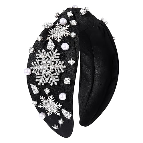 boderier Diademas de Navidad para mujer, diadema plateada con diamantes de imitación de copo de nieve, diadema de cristal ancha anudada, accesorios