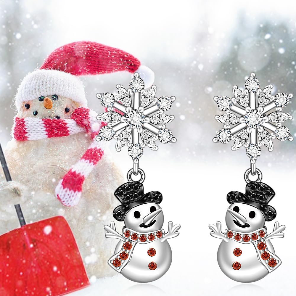 Snowman Earrings Snowflake Earrings for Women Sterling Silver Winter Red Christmas Earrings Studs Christmas Jewelry Holiday Xmas Gift - Image 7