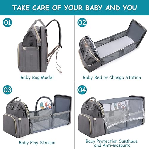 Miniatura 6 de AFDLLDQM Mochila para pañales, bolsa de pañales multifuncional para bebés, Gris, Bolsa de pañales para bebé