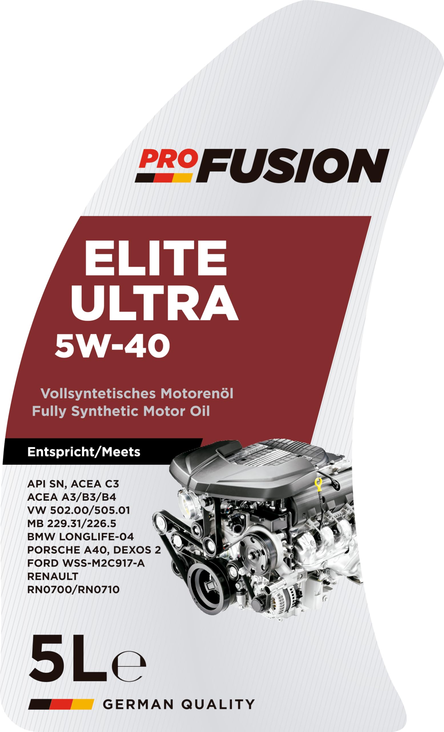 ProFusion Aceite para Motores Gasolina y Diésel - Lubricante Sintético para Coche 5w40 Elite Ultra C3 - Pack de 2 x 5L = 10L