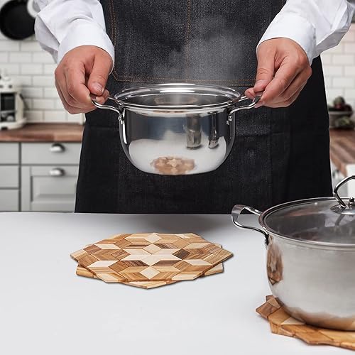 Miniatura 7 de Salvamanteles cuadrados de madera natural para platos calientes, posavasos de madera oscura para mesa de café, almohadilla caliente decorativa hecha