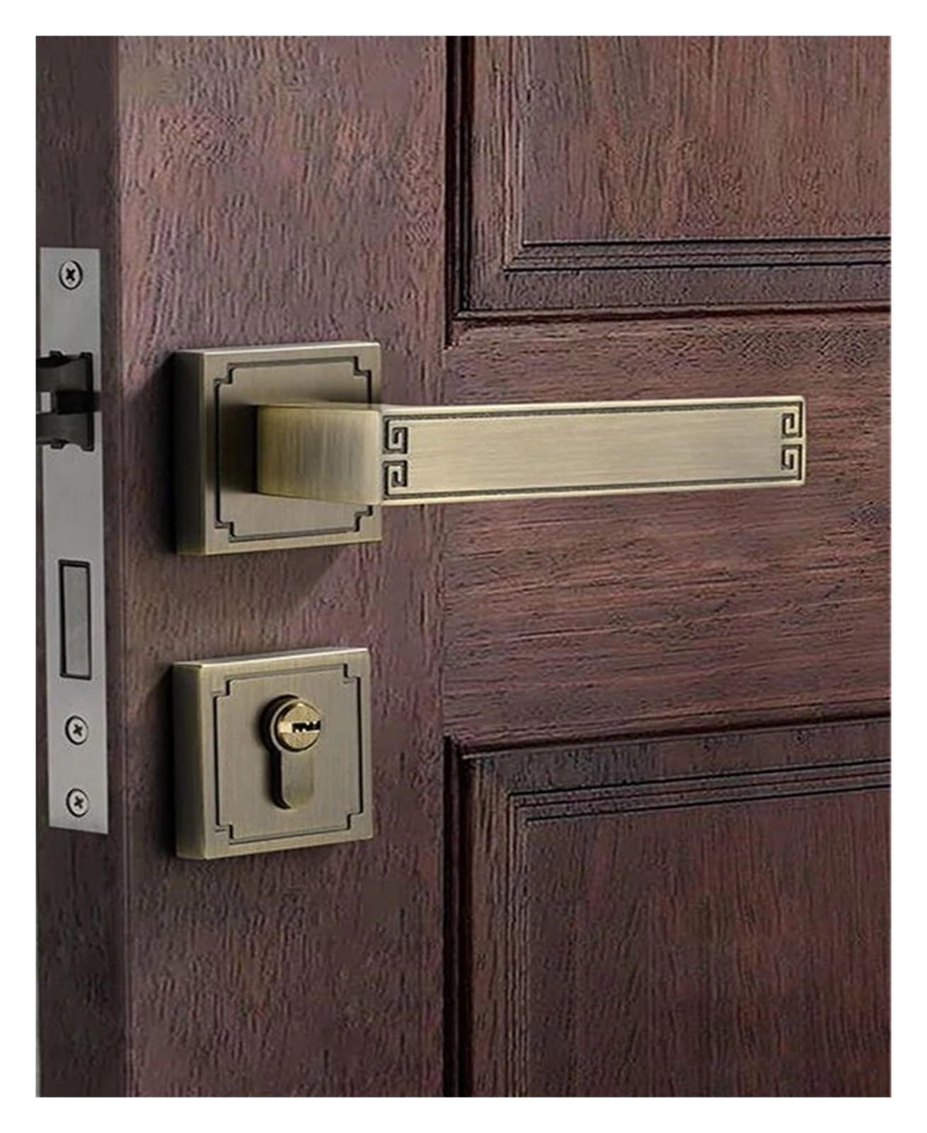 Cerradura de puerta de madera dividida, cerradura de manija silenciosa for interiores, herrajes for muebles(Yellow Bronze A)