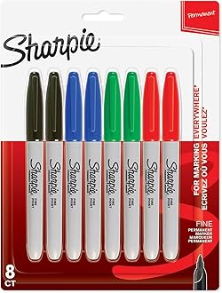 Sharpie Permanent Markers, Fine Tip, Assorted Standard Colours, 8 Pack