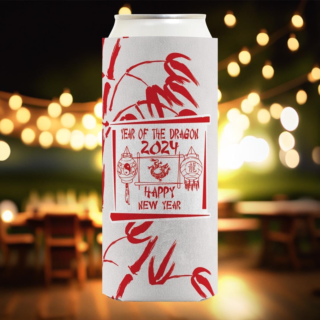 Lunar New Year Decor 2024 Year Of The Dragon Happy New Year Lanterns 12-Pack Ultra Slim Can Thermocoolers