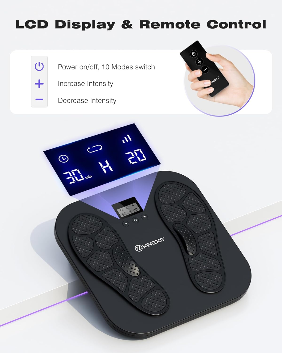 KINGJOY Foot Massager for Neuropathy, Rechargeable EMS TENS Foot Stimulator with 10 Modes 20 Intensities for Circulation Plantar Fasciitis & Swelling Pain Relief, Gifts for Women Men-Black - Image 7