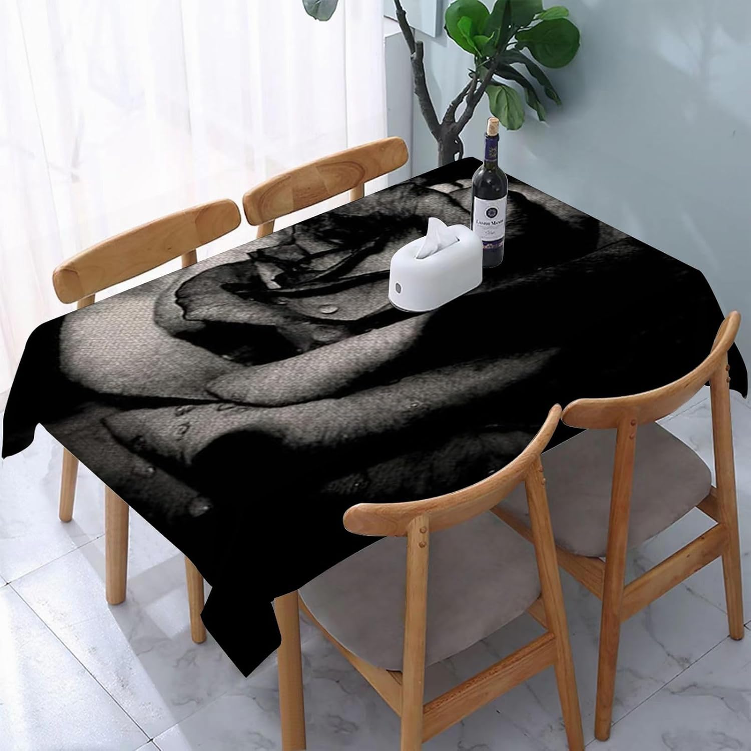 Mantel Mesa Rectangular Rosa, Manteles Antimanchas Negro, 3D Impresión Mantel Impermeable Lavable para Cocina Salón Comedor, 140x300 cm Q.P1590